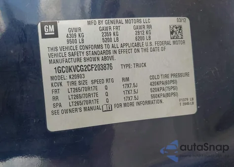 2012 Chevrolet Silverado 2500Hd Work Truck from USA, damaged, VIN 1GC0KVCG2CF203876